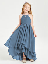 Abiti Damigella Junior In Chiffon Gonna Asimmetrica A Cascata Blu Ardesia