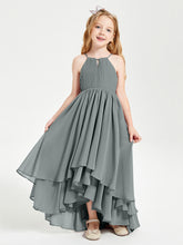 Abiti Damigella Junior In Chiffon Gonna Asimmetrica A Cascata Grigio Acciaio