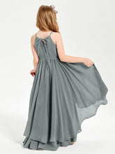 Abiti Damigella Junior In Chiffon Gonna Asimmetrica A Cascata Grigio Acciaio