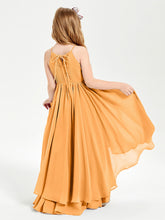 Abiti Damigella Junior In Chiffon Gonna Asimmetrica A Cascata Mandarino
