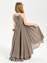 Abiti Damigella Junior In Chiffon Gonna Asimmetrica A Cascata Tortora