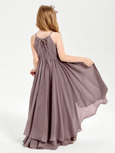 Abiti Damigella Junior In Chiffon Gonna Asimmetrica A Cascata Malva Vintage