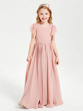 Abiti Damigella Junior In Chiffon Pizzo Maniche A Farfalla Scollo Rotondo Rosa Polvere