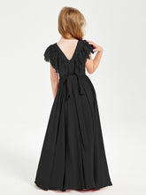 Abiti Damigella Junior In Chiffon Pizzo Maniche A Farfalla Scollo Rotondo Nero