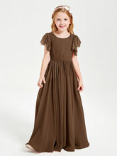 Abiti Damigella Junior In Chiffon Pizzo Maniche A Farfalla Scollo Rotondo Marrone