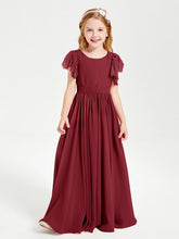 Abiti Damigella Junior In Chiffon Pizzo Maniche A Farfalla Scollo Rotondo Borgogna