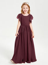 Abiti Damigella Junior In Chiffon Pizzo Maniche A Farfalla Scollo Rotondo Cabernet