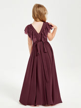 Abiti Damigella Junior In Chiffon Pizzo Maniche A Farfalla Scollo Rotondo Cabernet