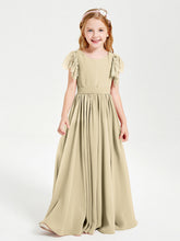 Abiti Damigella Junior In Chiffon Pizzo Maniche A Farfalla Scollo Rotondo Champagne