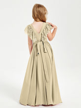 Abiti Damigella Junior In Chiffon Pizzo Maniche A Farfalla Scollo Rotondo Champagne