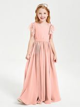 Abiti Damigella Junior In Chiffon Pizzo Maniche A Farfalla Scollo Rotondo Corallo
