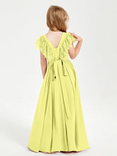 Abiti Damigella Junior In Chiffon Pizzo Maniche A Farfalla Scollo Rotondo Narciso