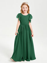 Abiti Damigella Junior In Chiffon Pizzo Maniche A Farfalla Scollo Rotondo Verde Scuro