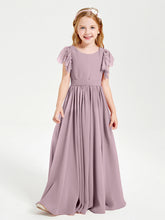 Abiti Damigella Junior In Chiffon Pizzo Maniche A Farfalla Scollo Rotondo Crepuscolo
