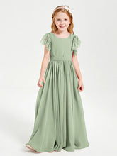 Abiti Damigella Junior In Chiffon Pizzo Maniche A Farfalla Scollo Rotondo Salvia Polvere
