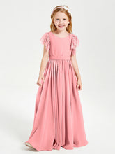 Abiti Damigella Junior In Chiffon Pizzo Maniche A Farfalla Scollo Rotondo Fenicottero