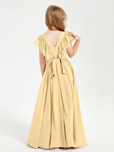 Abiti Damigella Junior In Chiffon Pizzo Maniche A Farfalla Scollo Rotondo Oro