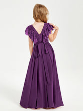Abiti Damigella Junior In Chiffon Pizzo Maniche A Farfalla Scollo Rotondo Viola