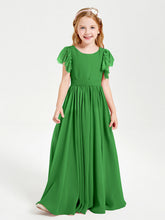 Abiti Damigella Junior In Chiffon Pizzo Maniche A Farfalla Scollo Rotondo Verde