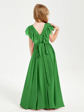 Abiti Damigella Junior In Chiffon Pizzo Maniche A Farfalla Scollo Rotondo Verde
