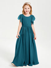 Abiti Damigella Junior In Chiffon Pizzo Maniche A Farfalla Scollo Rotondo Blu Inchiostro