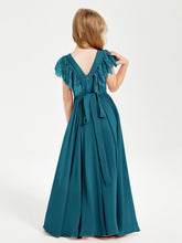 Abiti Damigella Junior In Chiffon Pizzo Maniche A Farfalla Scollo Rotondo Blu Inchiostro