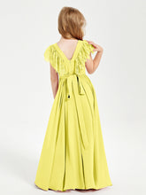 Abiti Damigella Junior In Chiffon Pizzo Maniche A Farfalla Scollo Rotondo Limone