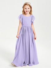 Abiti Damigella Junior In Chiffon Pizzo Maniche A Farfalla Scollo Rotondo Lilla