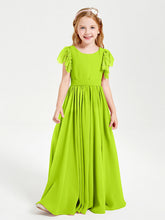 Abiti Damigella Junior In Chiffon Pizzo Maniche A Farfalla Scollo Rotondo Verde Lime