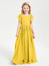 Abiti Damigella Junior In Chiffon Pizzo Maniche A Farfalla Scollo Rotondo Calendula