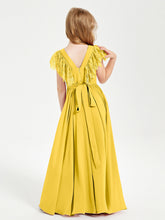 Abiti Damigella Junior In Chiffon Pizzo Maniche A Farfalla Scollo Rotondo Calendula