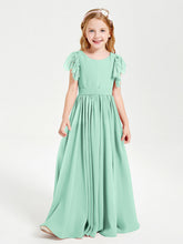 Abiti Damigella Junior In Chiffon Pizzo Maniche A Farfalla Scollo Rotondo Verde Menta