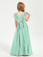Abiti Damigella Junior In Chiffon Pizzo Maniche A Farfalla Scollo Rotondo Verde Menta