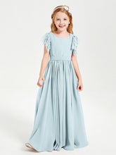 Abiti Damigella Junior In Chiffon Pizzo Maniche A Farfalla Scollo Rotondo Nebbia