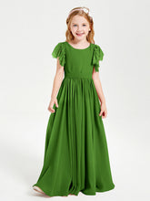 Abiti Damigella Junior In Chiffon Pizzo Maniche A Farfalla Scollo Rotondo Muschio
