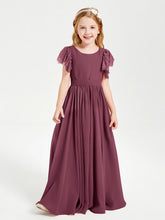 Abiti Damigella Junior In Chiffon Pizzo Maniche A Farfalla Scollo Rotondo Gelso