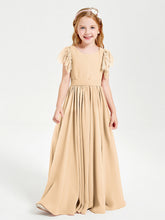 Abiti Damigella Junior In Chiffon Pizzo Maniche A Farfalla Scollo Rotondo Pesca