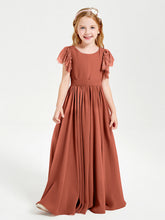 Abiti Damigella Junior In Chiffon Pizzo Maniche A Farfalla Scollo Rotondo Ruggine