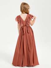 Abiti Damigella Junior In Chiffon Pizzo Maniche A Farfalla Scollo Rotondo Ruggine