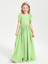 Abiti Damigella Junior In Chiffon Pizzo Maniche A Farfalla Scollo Rotondo Salvia