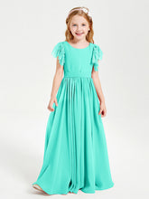 Abiti Damigella Junior In Chiffon Pizzo Maniche A Farfalla Scollo Rotondo Azzurro Spa