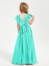 Abiti Damigella Junior In Chiffon Pizzo Maniche A Farfalla Scollo Rotondo Azzurro Spa