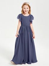 Abiti Damigella Junior In Chiffon Pizzo Maniche A Farfalla Scollo Rotondo Tempesta