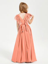 Abiti Damigella Junior In Chiffon Pizzo Maniche A Farfalla Scollo Rotondo Tramonto
