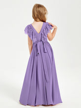 Abiti Damigella Junior In Chiffon Pizzo Maniche A Farfalla Scollo Rotondo Tahiti
