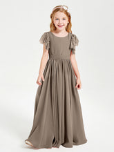 Abiti Damigella Junior In Chiffon Pizzo Maniche A Farfalla Scollo Rotondo Tortora