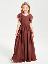 Abiti Damigella Junior In Chiffon Pizzo Maniche A Farfalla Scollo Rotondo Terracotta