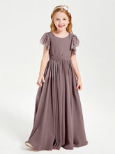 Abiti Damigella Junior In Chiffon Pizzo Maniche A Farfalla Scollo Rotondo Malva Vintage