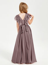 Abiti Damigella Junior In Chiffon Pizzo Maniche A Farfalla Scollo Rotondo Malva Vintage