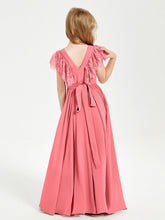 Abiti Damigella Junior In Chiffon Pizzo Maniche A Farfalla Scollo Rotondo Cocomero